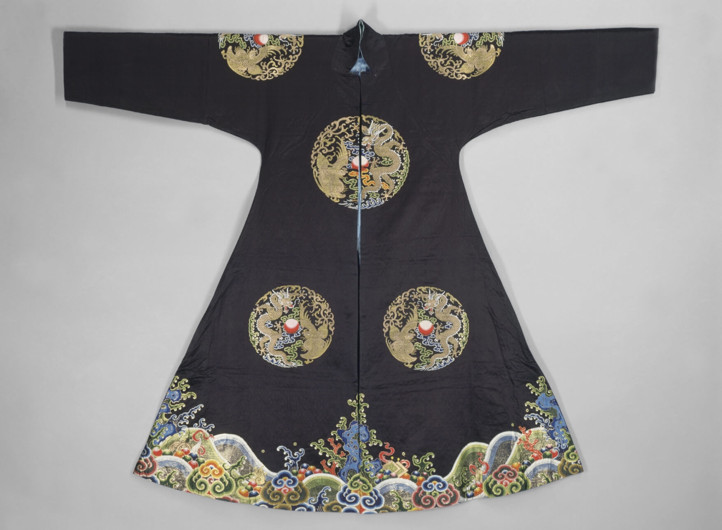 Dark Blue Brocaded Satin Surcoat with <br />
Eight Dragon with Phoenix Roundels