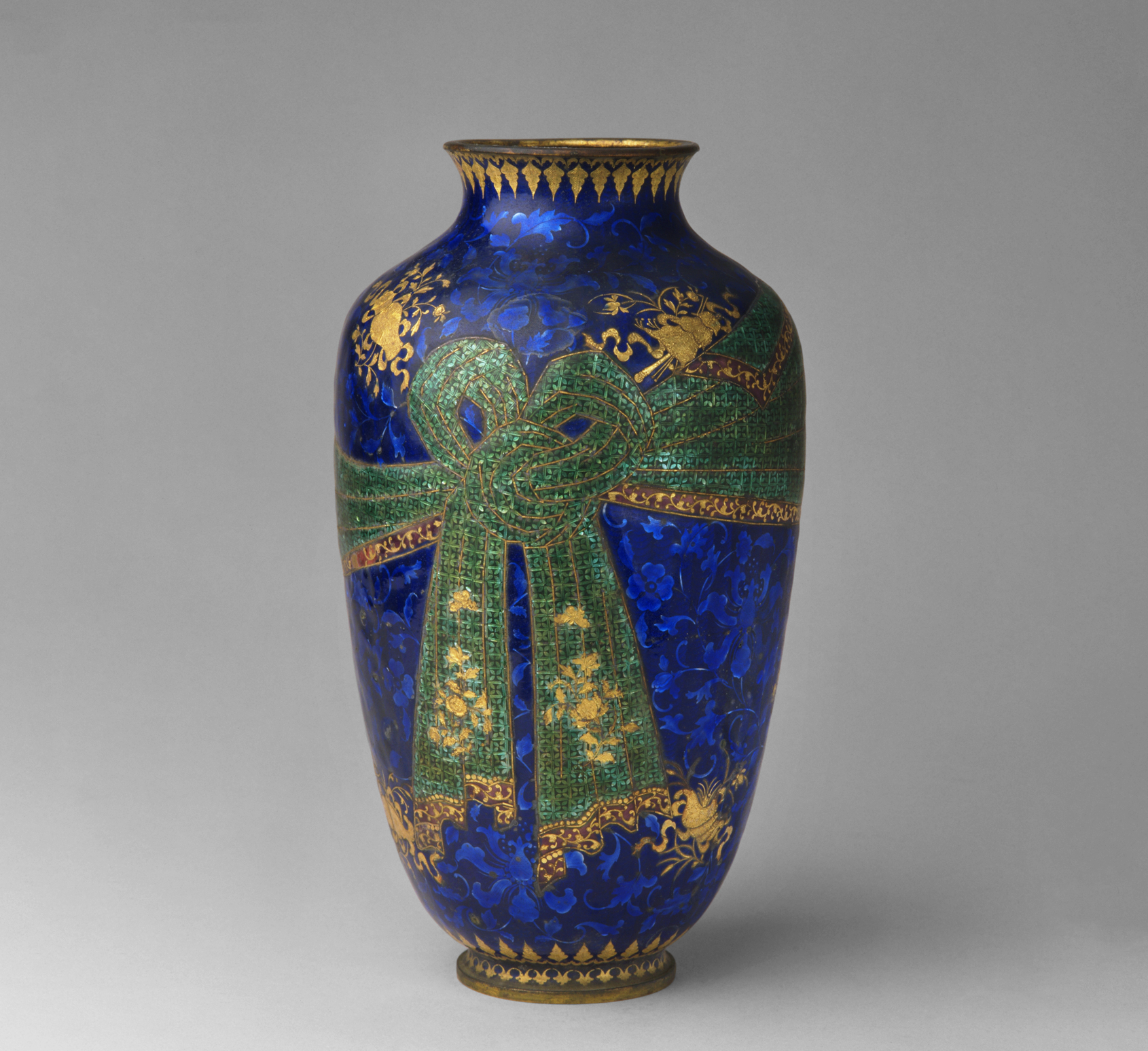 Transparent Enamel Gilt-Appliqué Vase with the Eight Auspicious Signs and Tied-Cloth Pattern